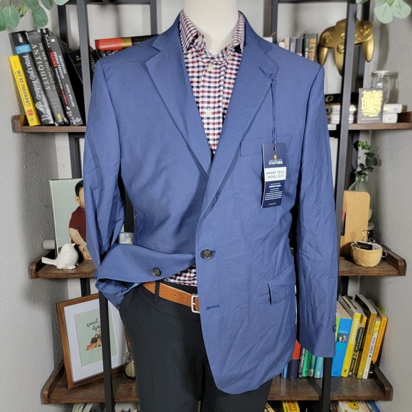 Stafford Men's Smart Tech‎ Wool Suit Sport Coat Two Button Classic Fit 46L - Picture 1 of 16